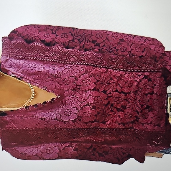 New Lacey Long Sleeved V-Neck Lined Cottagecore Blouse Maroon XL - Picture 9 of 11